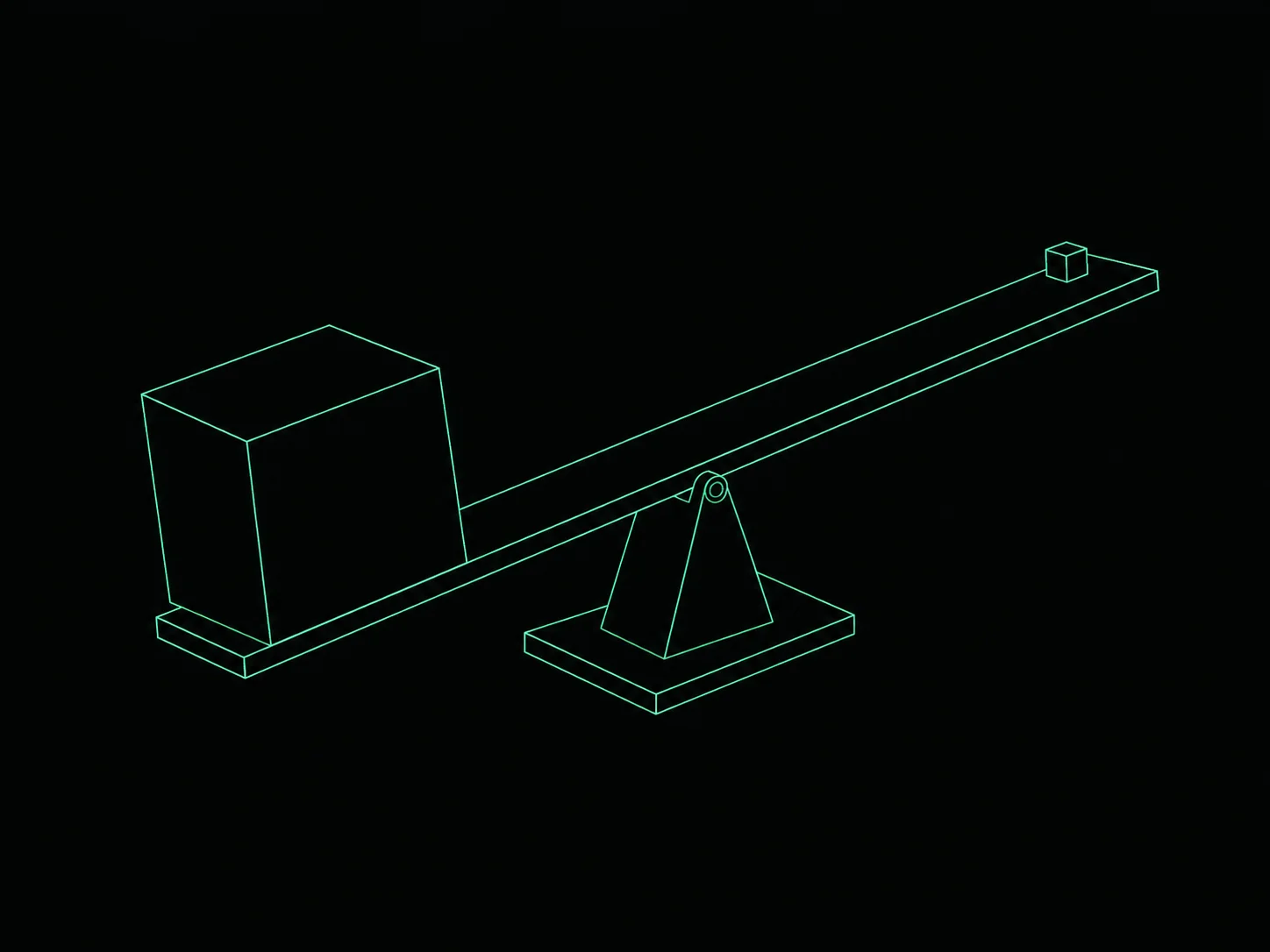 Blueprint illustration of a balance beam tipped by a large block over a small one
