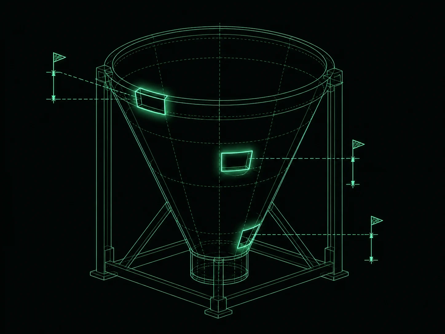 Blueprint funnel with three measured gaps leaking light