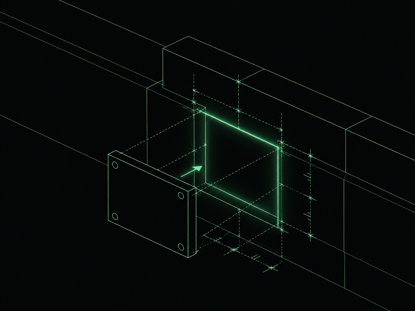 Blueprint illustration of a single precisely fitted plate sealing a gap in a structure