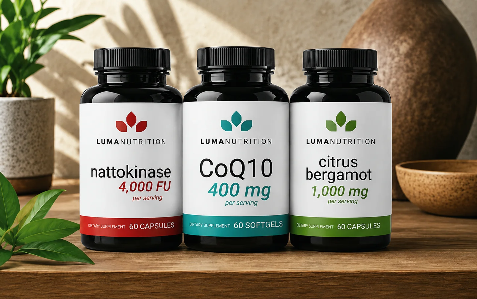 Home 22 Luma Nutrition supplement bottles from the product range
