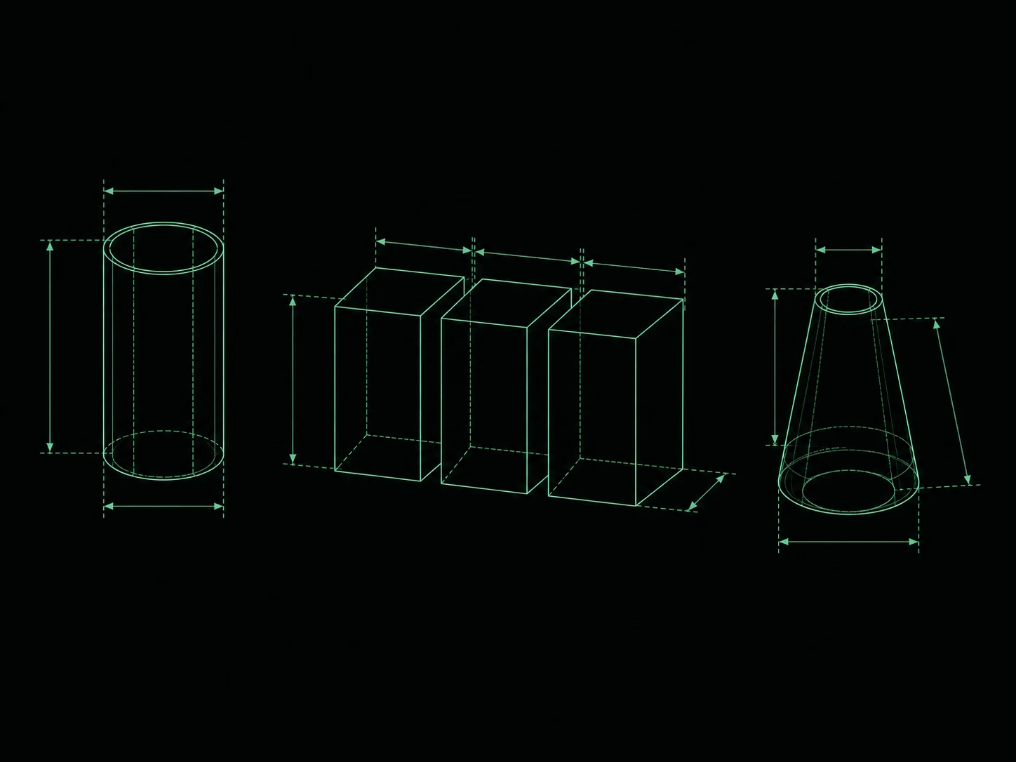 Blueprint illustration of two differently sized objects measured apart from a matched set