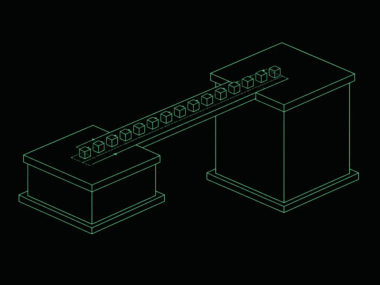 Gold Collagen 2 Blueprint illustration of data blocks crossing a bridge between two platforms