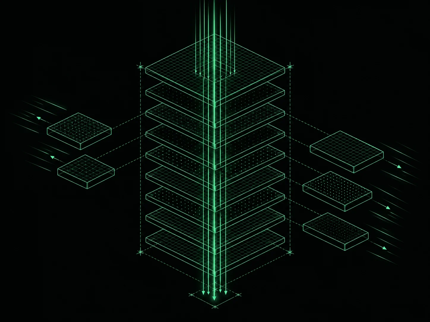 Blueprint illustration of layers removed to let light pass through more directly