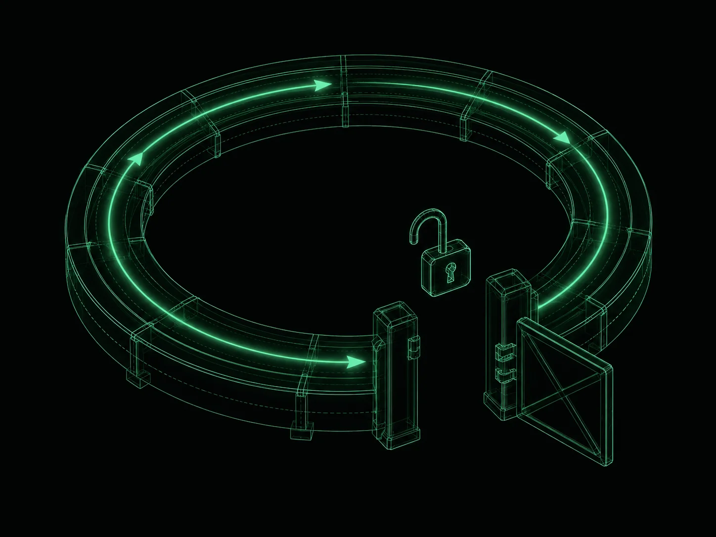 Blueprint illustration of a closed loop with one clearly open gate
