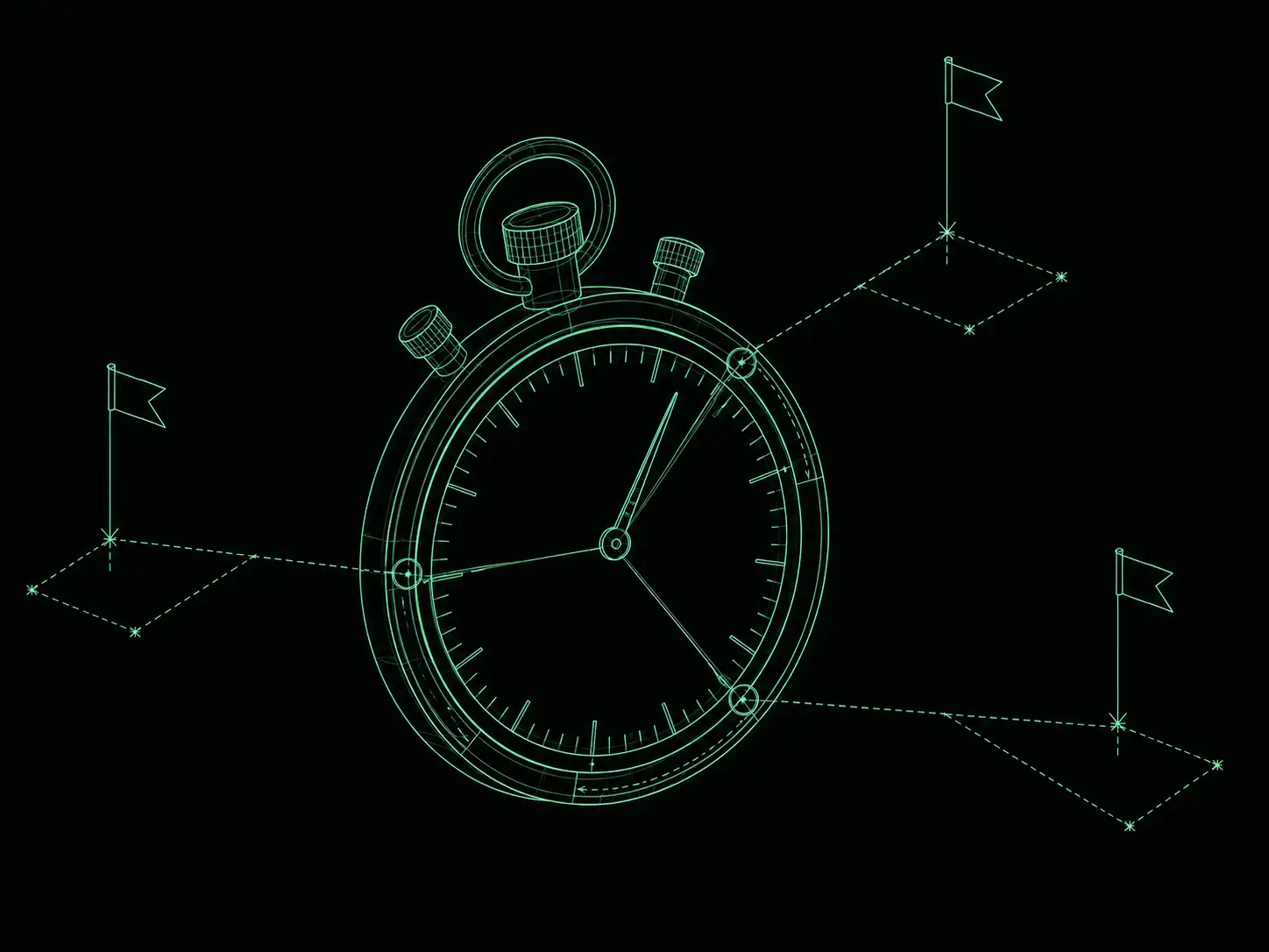 Blueprint illustration of a dial marked with three flagged findings